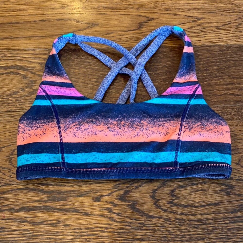 Girls’ Ivivva Reversible Sports Bra (Size 8-10) - Multicolored stripes/navy
